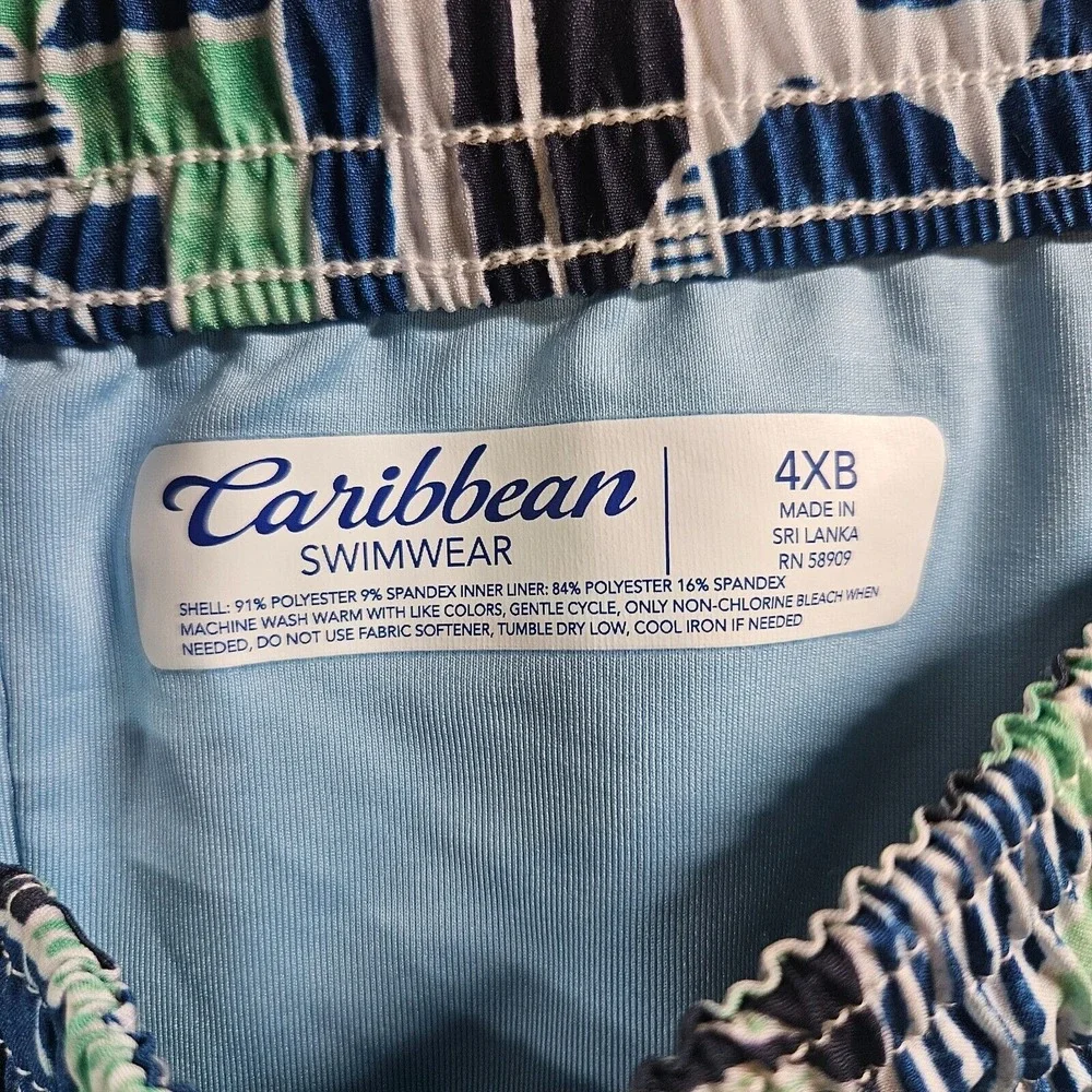 NWT Caribbean Swim Shorts Trunks Men's 4XB Lined Zip Pocket Leaf Geometric Print